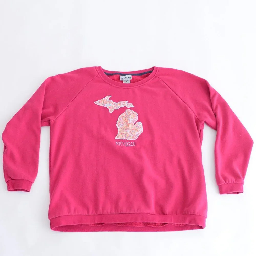 Vintage Artisans The Art Of Apparel Pink Michigan  Map Crewneck Sweater 2Xl